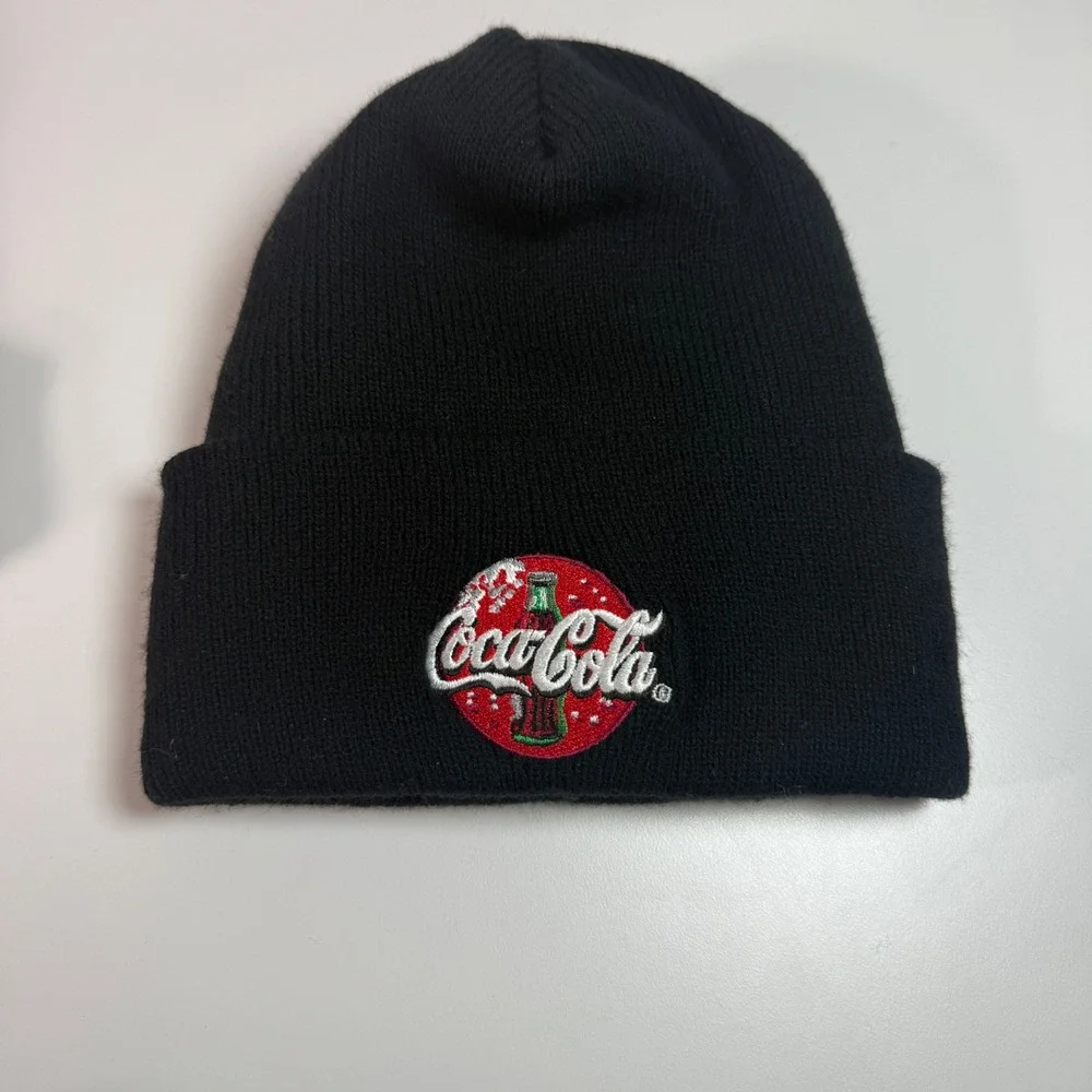 Vintage Coca Cola Beanie Hat Black Knit Logo Winter Cap Streetwear Casual Unisex